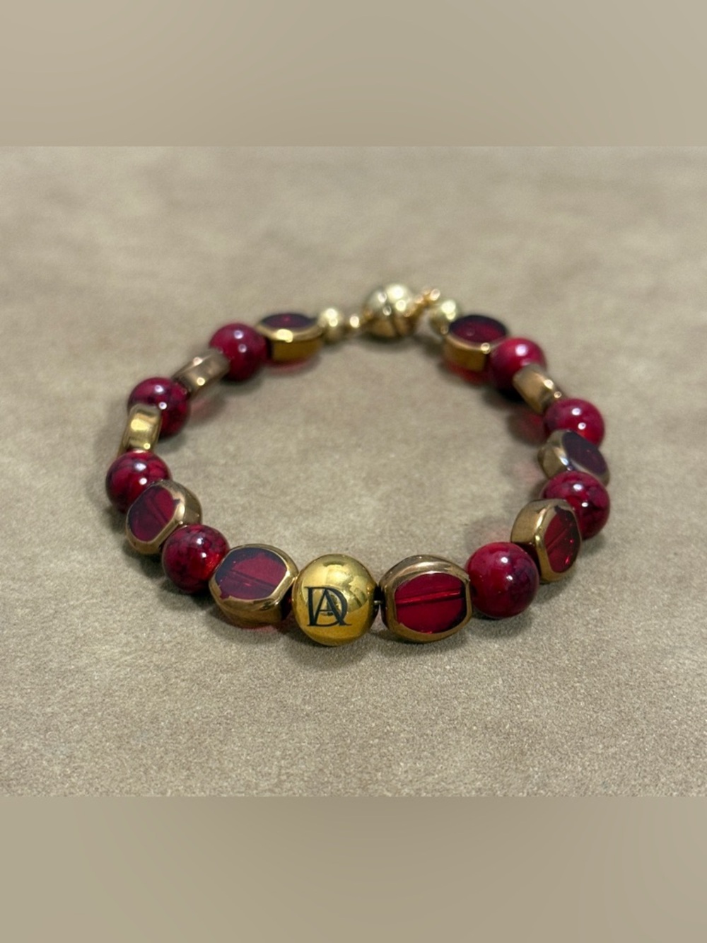 Red Bead and Gold Accent Women's Bracelet